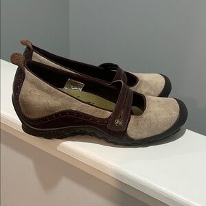 Merrell Plaza Bandeau Taupe Suede Brown Leather Mary Jane Flats Women 6.5 6 1/2